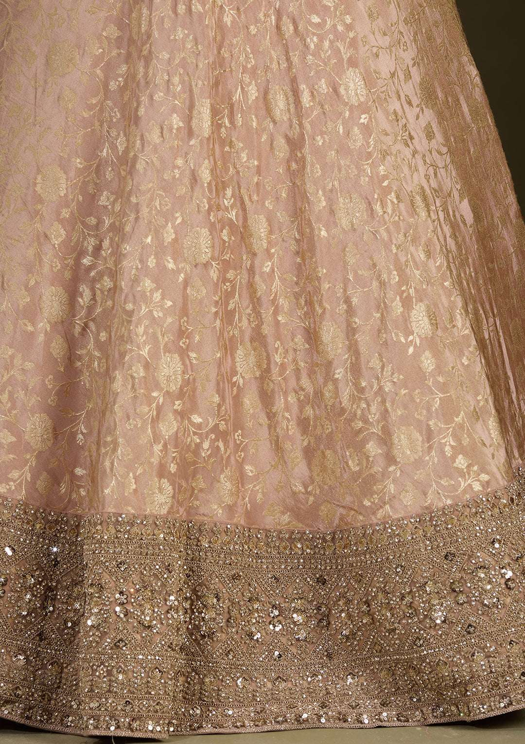 Beige Cording Dola Silk Readymade Lehenga