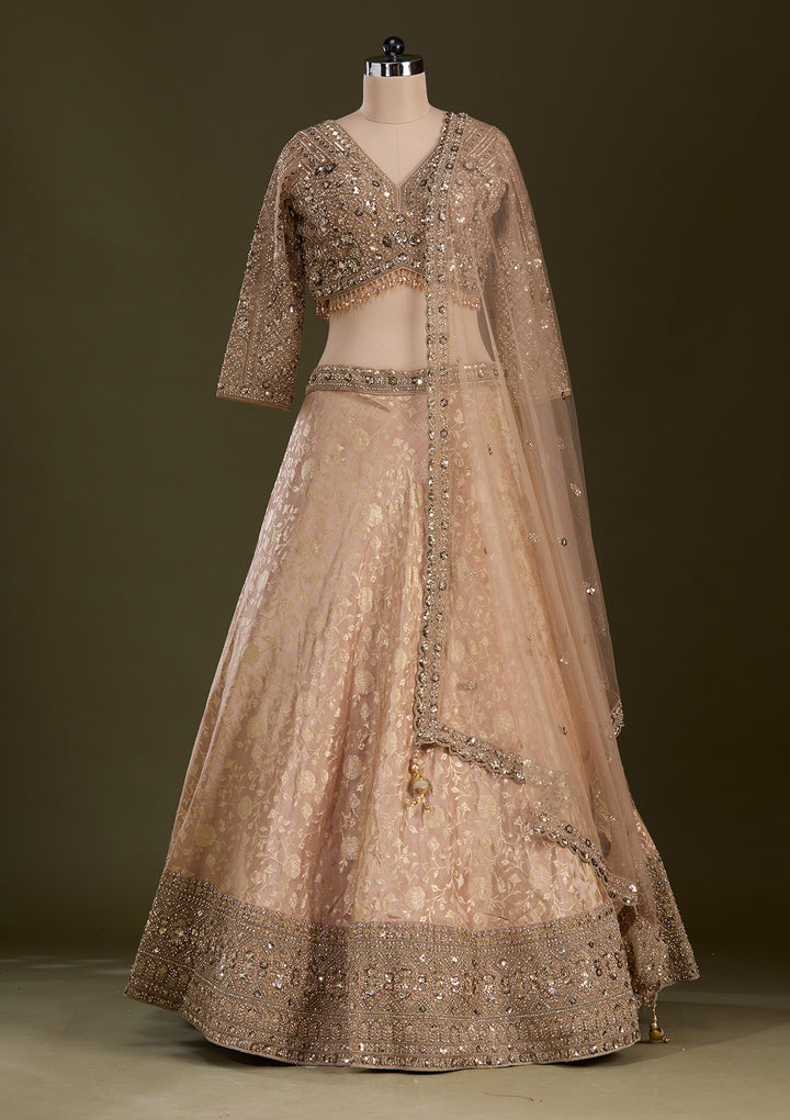 Beige Cording Dola Silk Readymade Lehenga