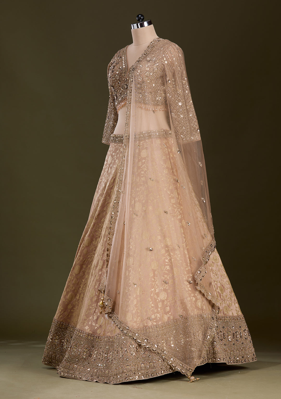 Beige Cording Dola Silk Readymade Lehenga