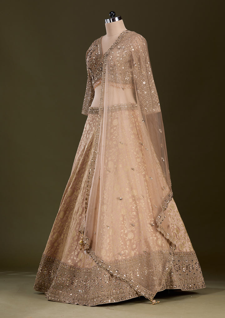 Beige Cording Dola Silk Readymade Lehenga