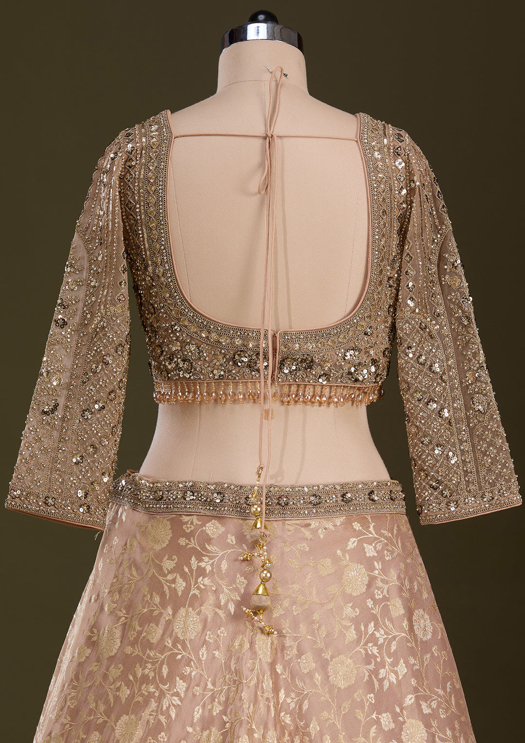 Beige Cording Dola Silk Readymade Lehenga