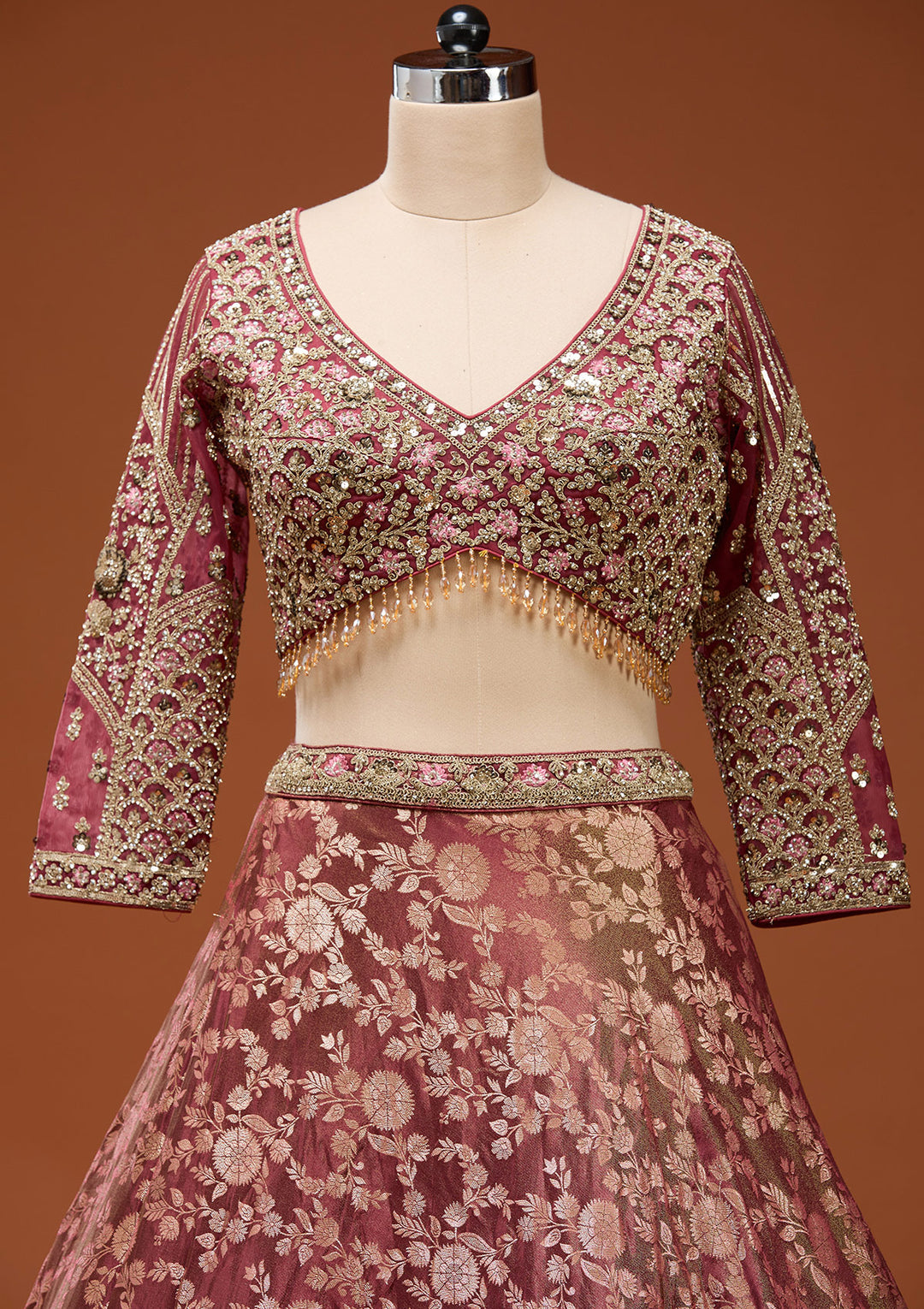 Maroon Zariwork (Silver) Banarasi Readymade Lehenga