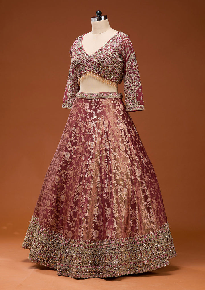 Maroon Zariwork (Silver) Banarasi Readymade Lehenga