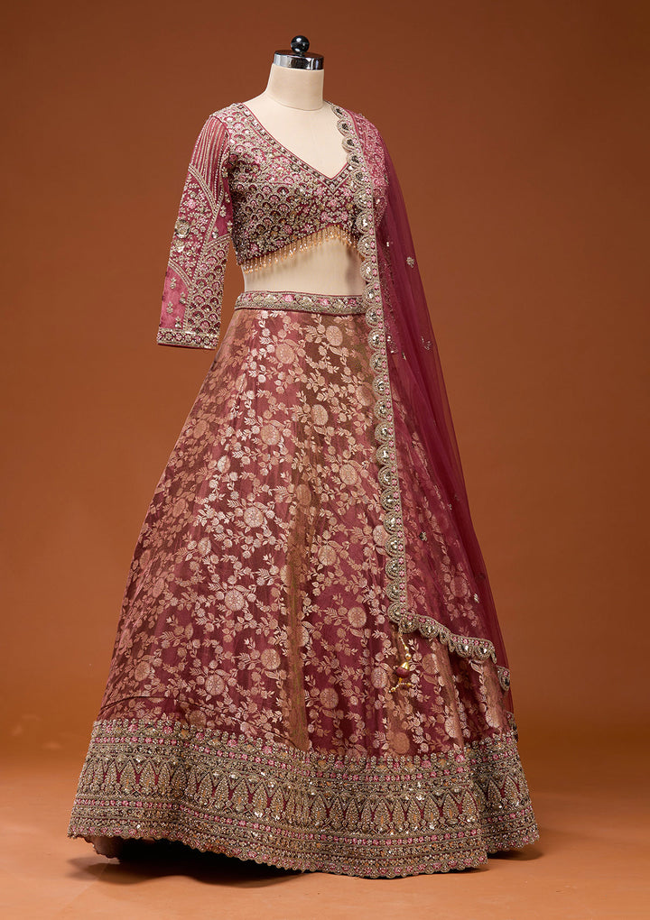 Maroon Zariwork (Silver) Banarasi Readymade Lehenga