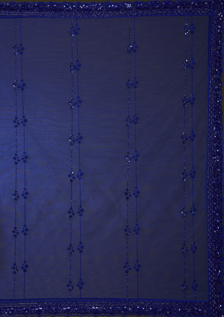Royal Blue Sequins Net Semi-Stitched Lehenga