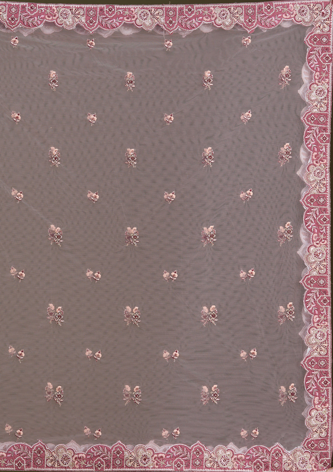 Peach Cording Raw Silk Semi-Stitched Lehenga