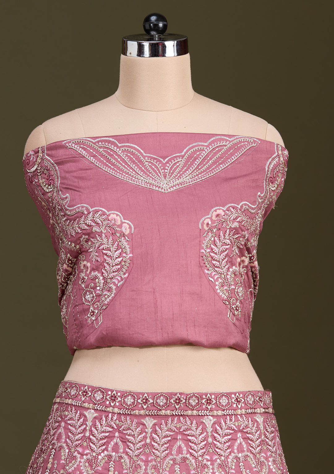 Peach Cording Raw Silk Semi-Stitched Lehenga