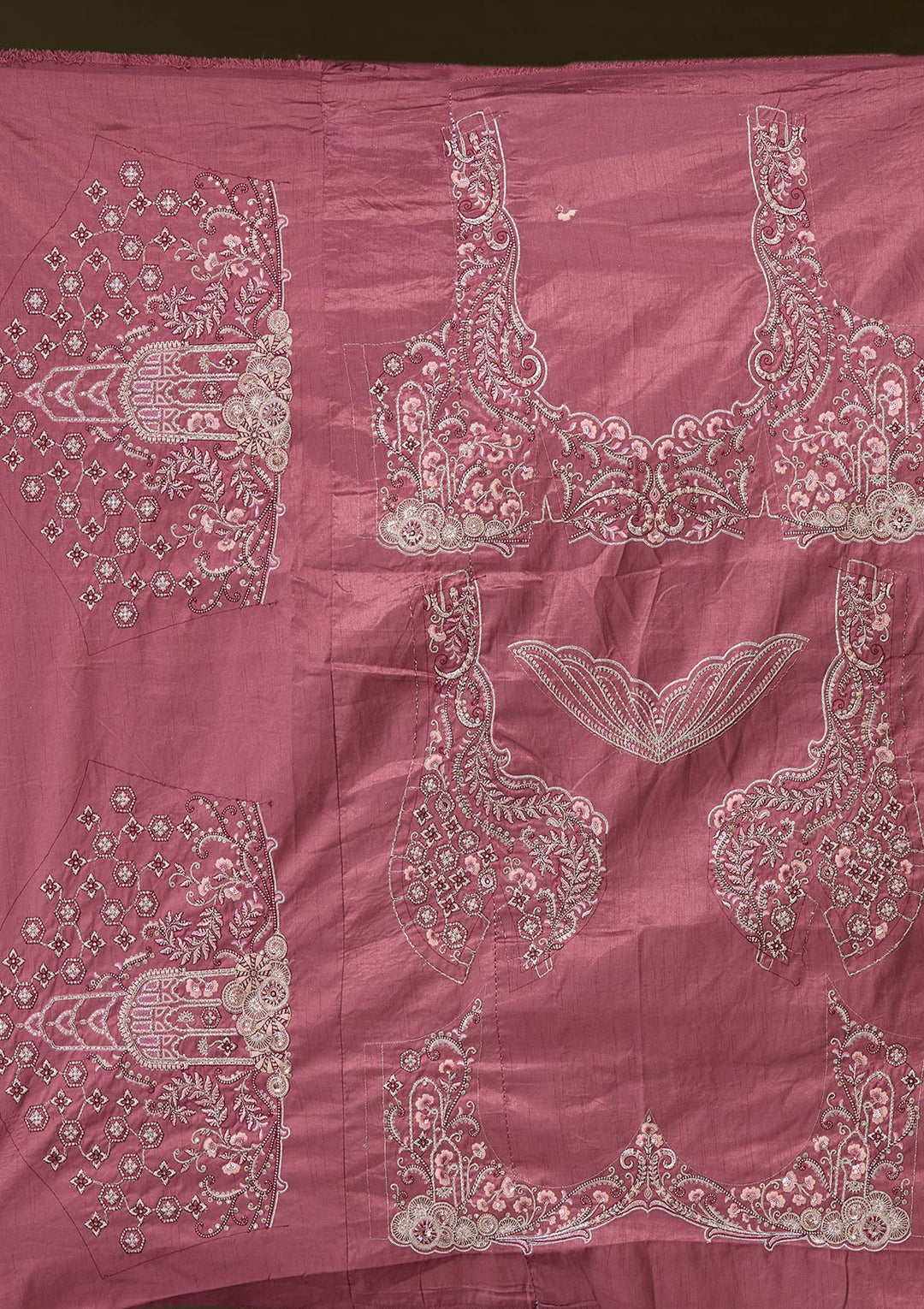 Peach Cording Raw Silk Semi-Stitched Lehenga