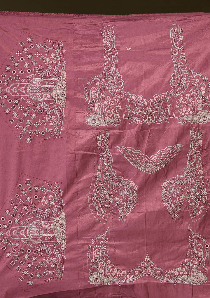 Peach Cording Raw Silk Semi-Stitched Lehenga