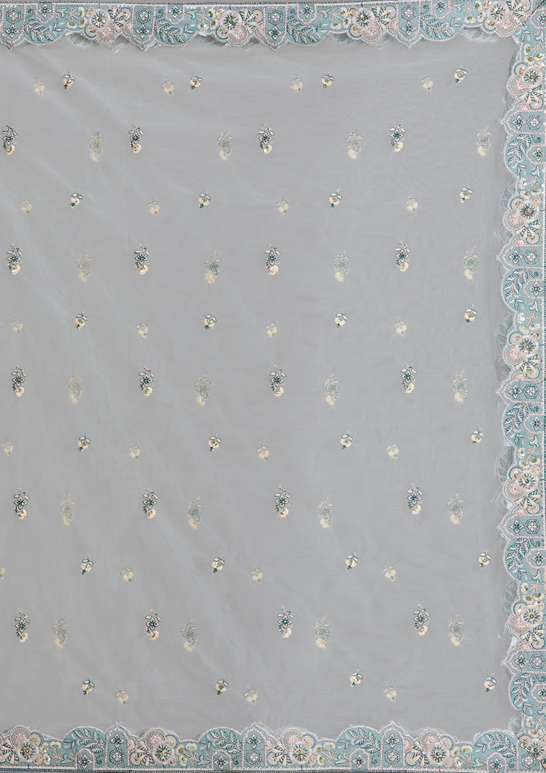 Sea Green Cording Raw Silk Semi-Stitched  Lehenga