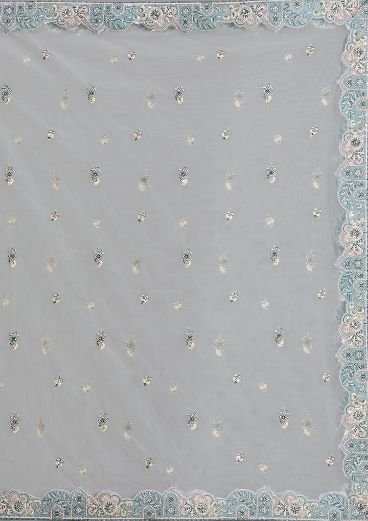 Sea Green Cording Raw Silk Semi-Stitched  Lehenga
