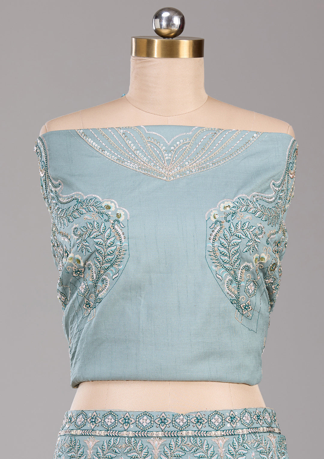 Sea Green Cording Raw Silk Semi-Stitched  Lehenga