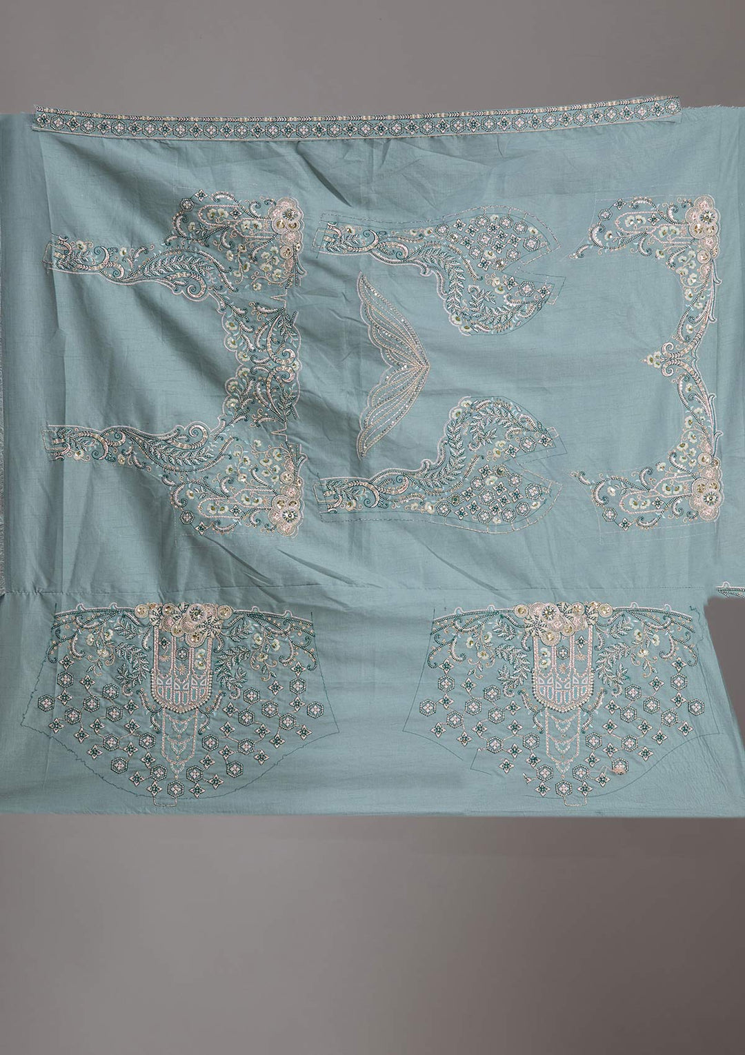 Sea Green Cording Raw Silk Semi-Stitched  Lehenga