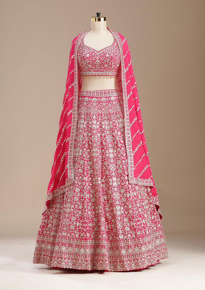 Rani Pink Zardozi (Gold) Georgette Readymade Lehenga