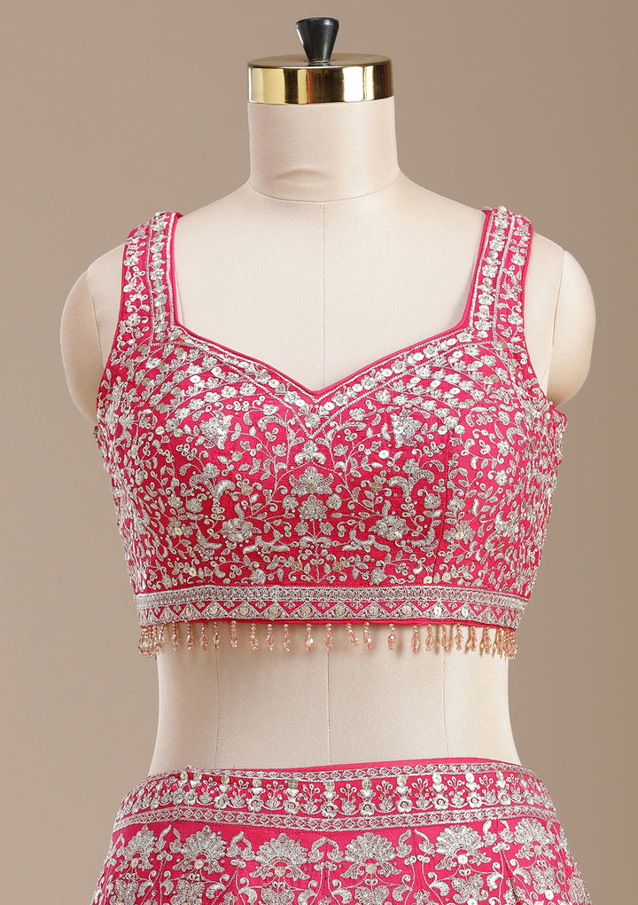 Rani Pink Zardozi (Gold) Georgette Readymade Lehenga