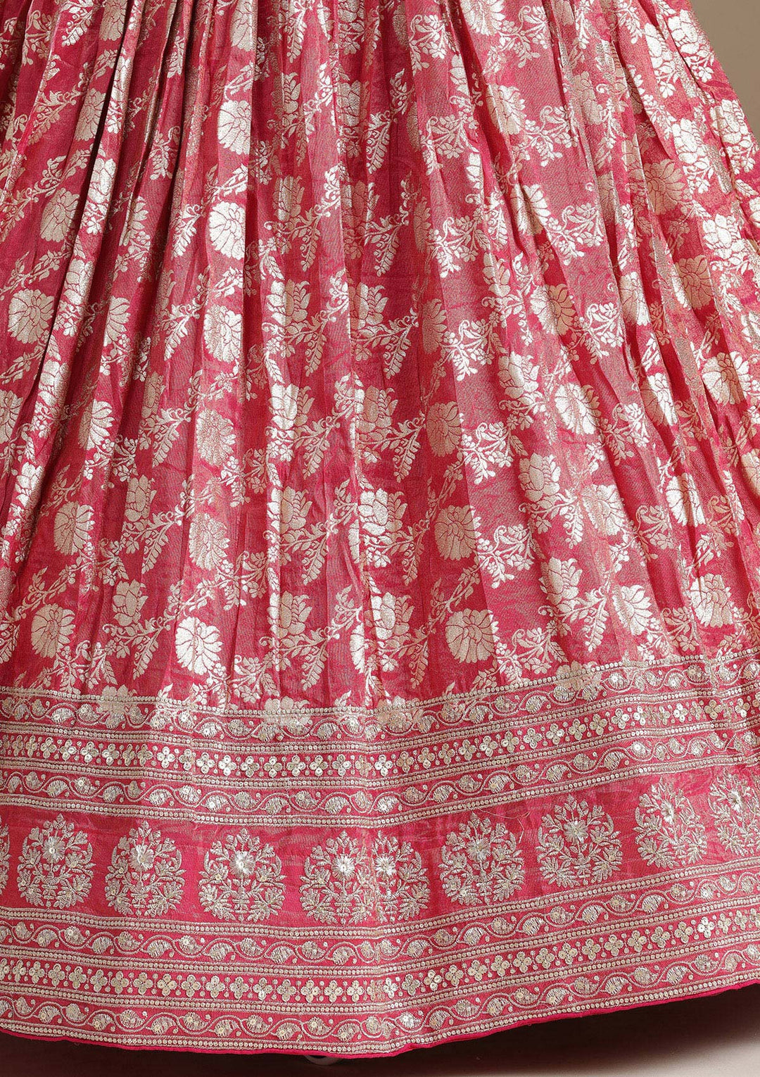 Gajari Pink Cording Banarasi Readymade Lehenga