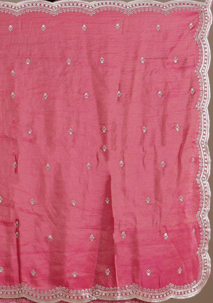 Gajari Pink Cording Banarasi Readymade Lehenga