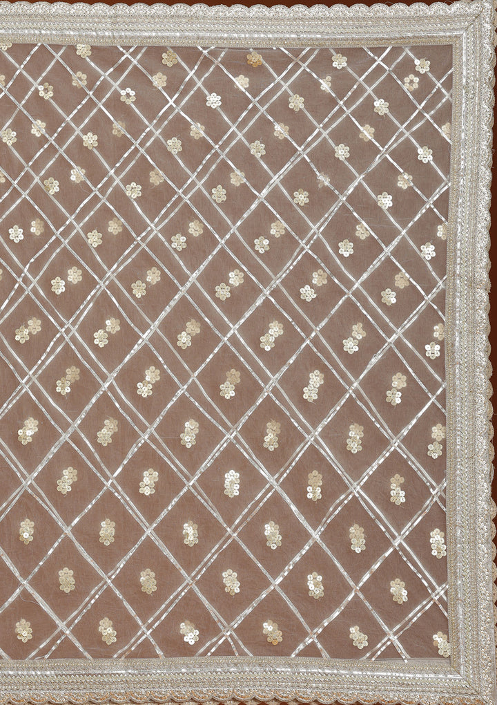 Grey Mirrorwork Organza Readymade Lehenga