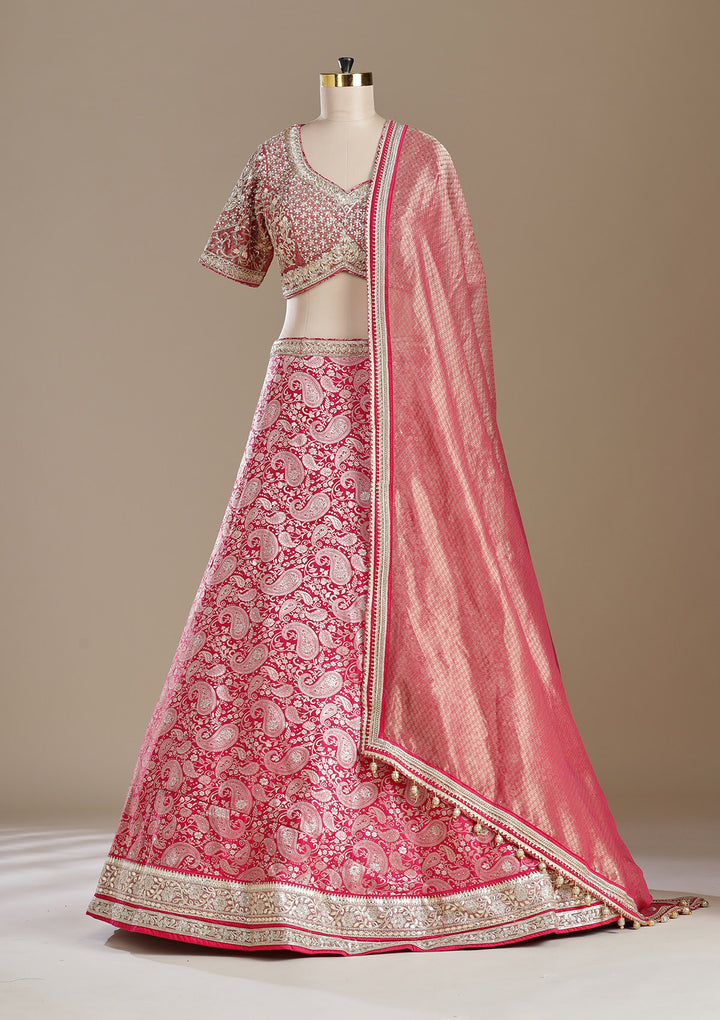 Rani Pink Zariwork (Gold) Banarasi Readymade Lehenga