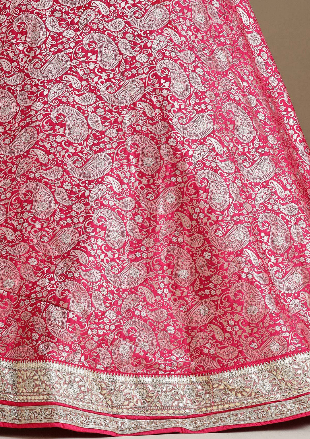 Rani Pink Zariwork (Gold) Banarasi Readymade Lehenga