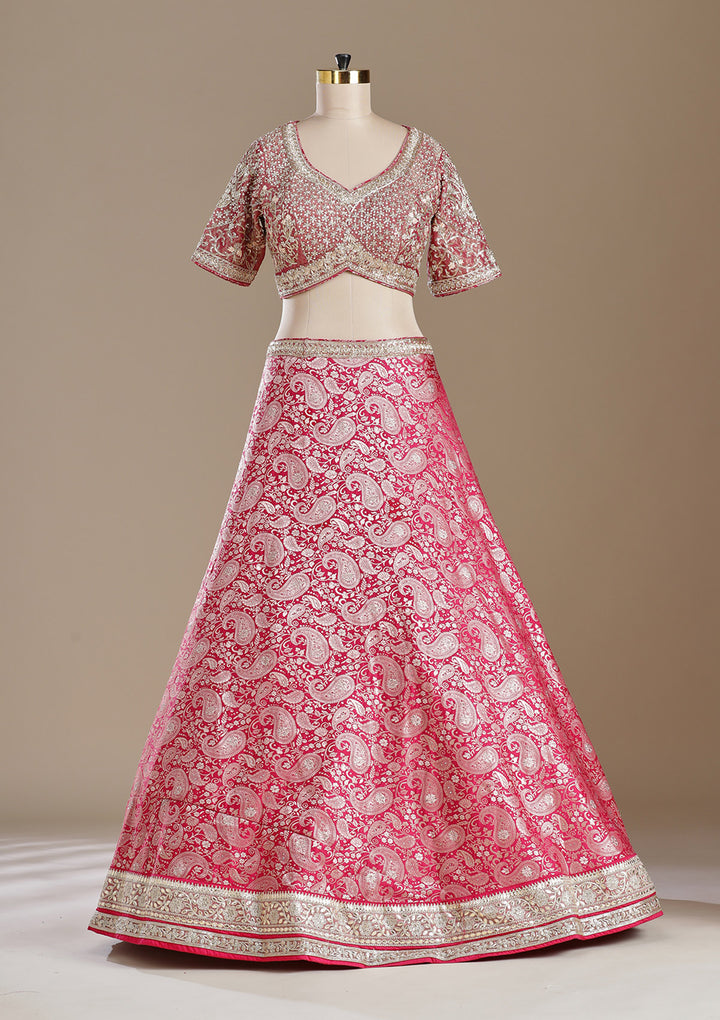 Rani Pink Zariwork (Gold) Banarasi Readymade Lehenga