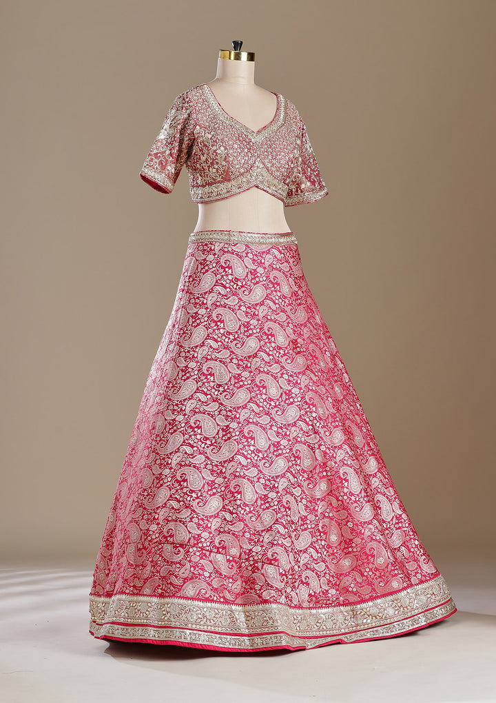 Rani Pink Zariwork (Gold) Banarasi Readymade Lehenga