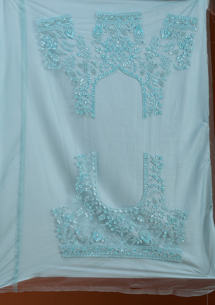 Sky Blue Sequins Net Semi-Stitched Lehenga