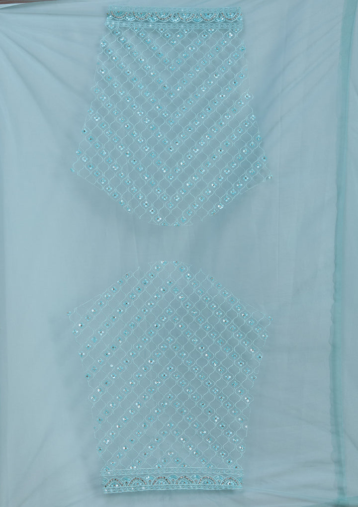 Sky Blue Sequins Net Semi-Stitched Lehenga
