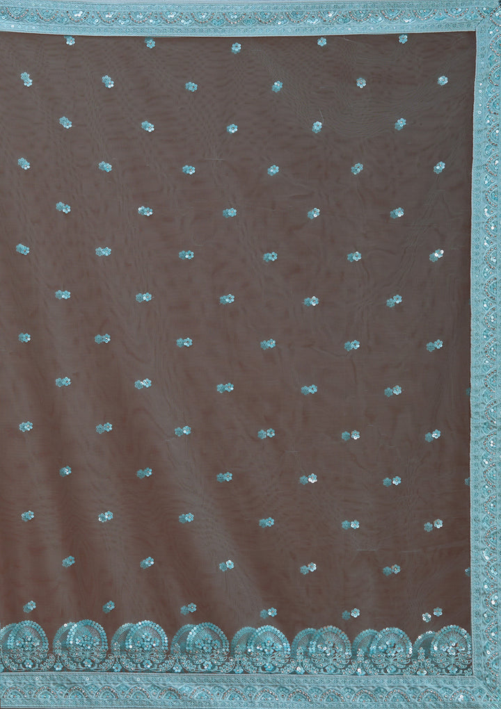 Sky Blue Sequins Net Semi-Stitched Lehenga