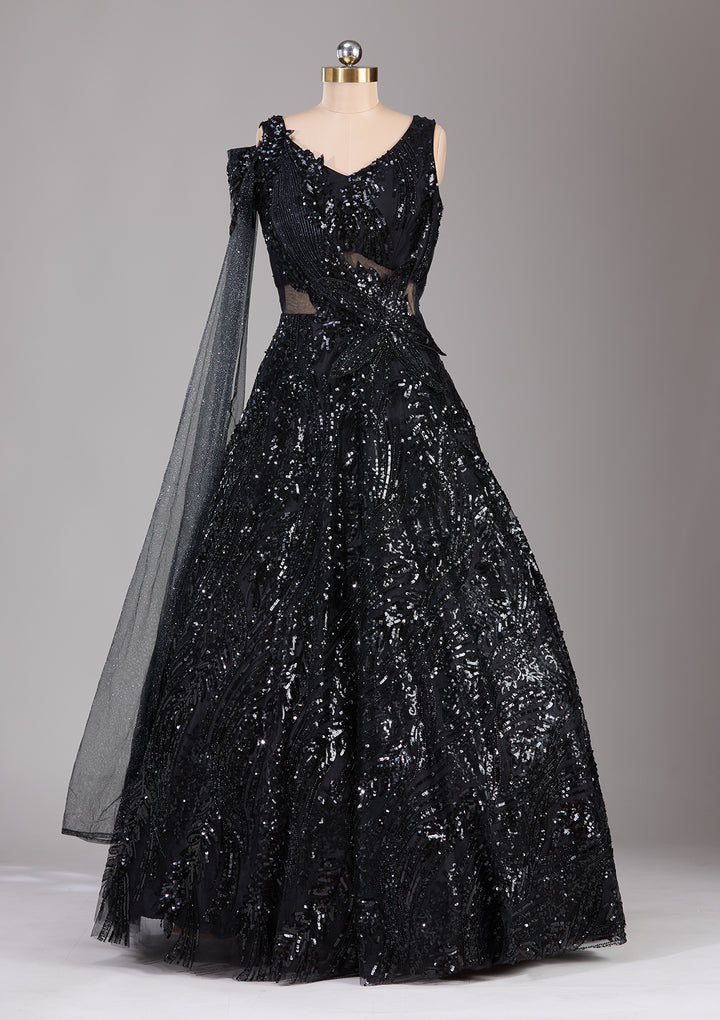 Black Cutdana Net Readymade Gown