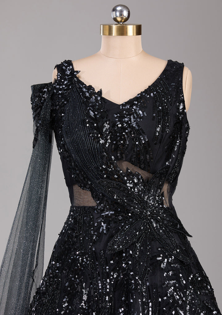 Black Cutdana Net Readymade Gown
