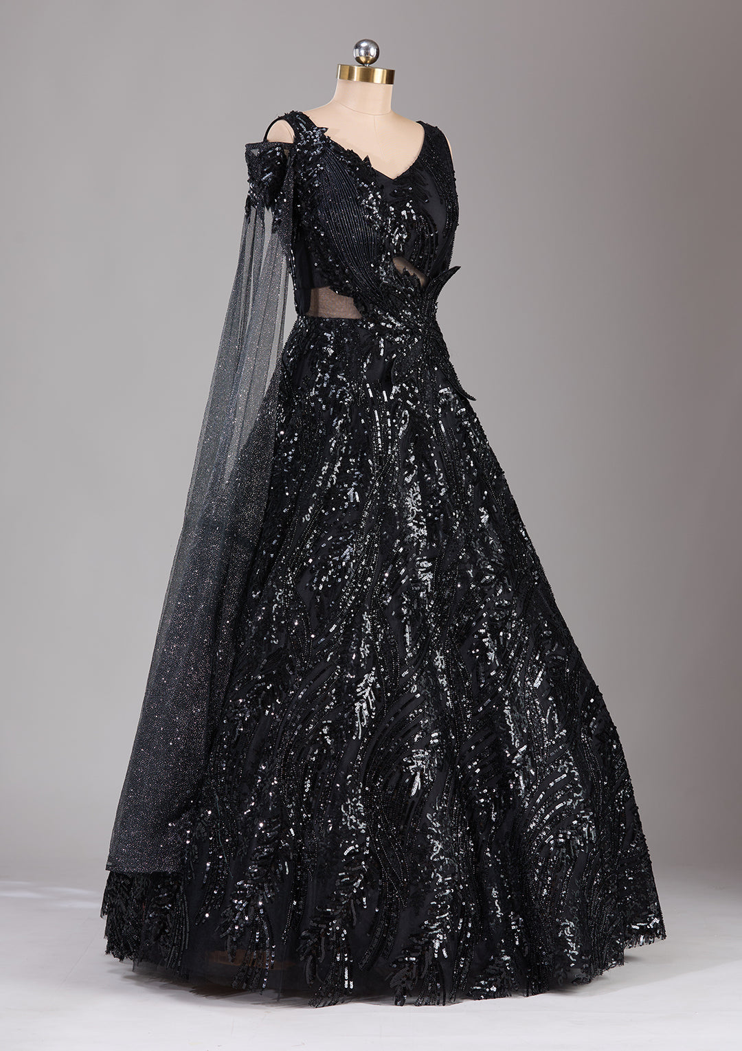 Black Cutdana Net Readymade Gown