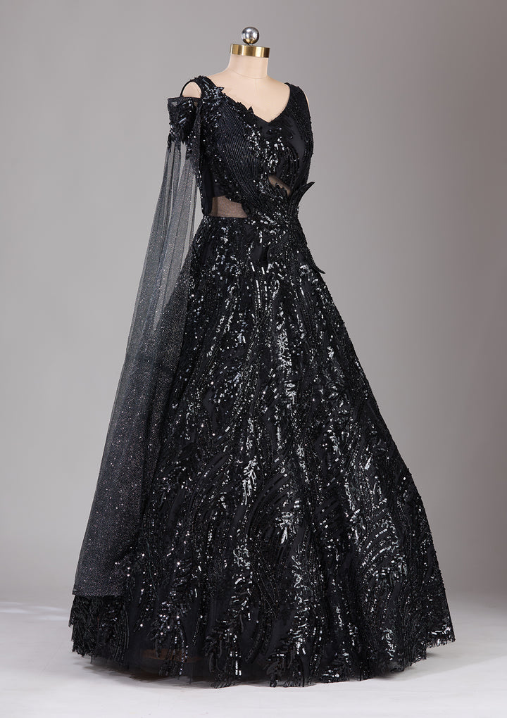 Black Cutdana Net Readymade Gown