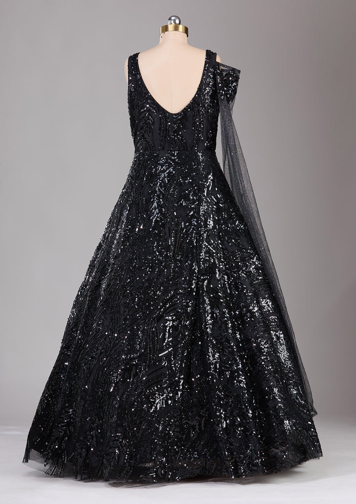 Black Cutdana Net Readymade Gown