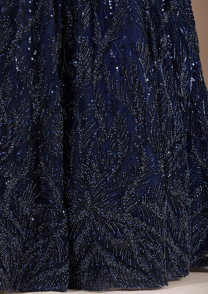 Navy Blue Cutdana Net Readymade Lehenga