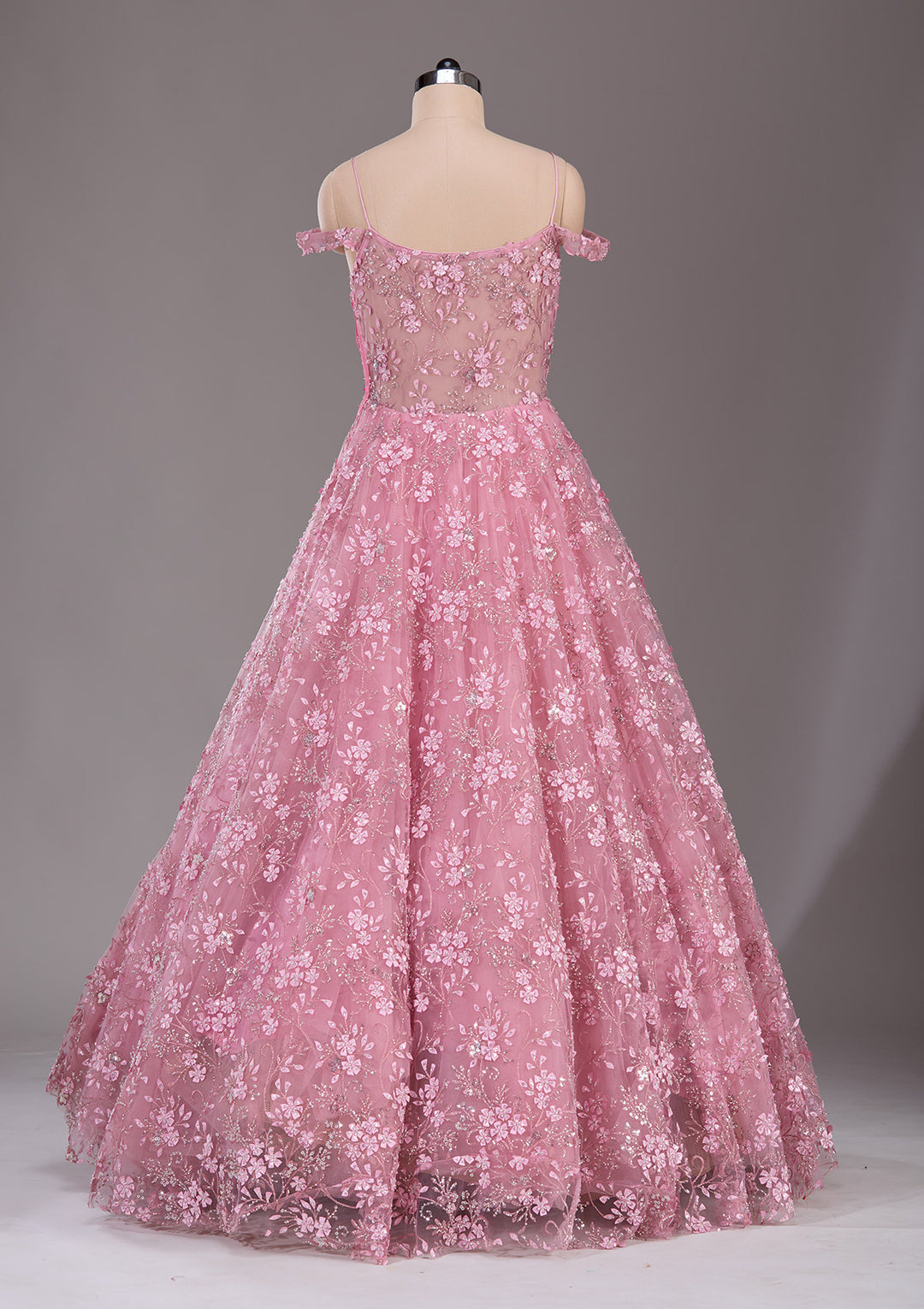Baby Pink Applique Net Readymade Gown