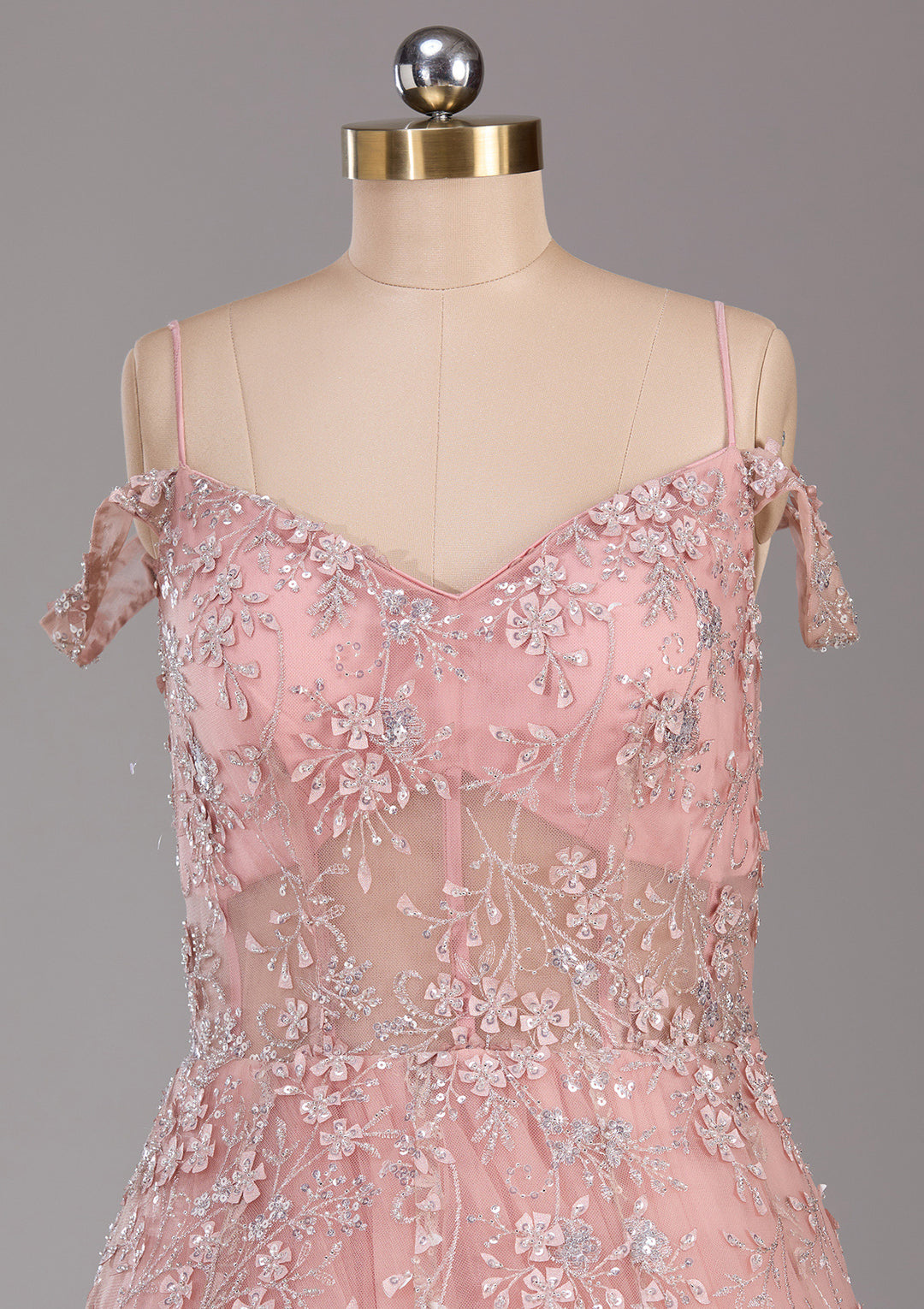 Pink Applique Net Readymade Gown
