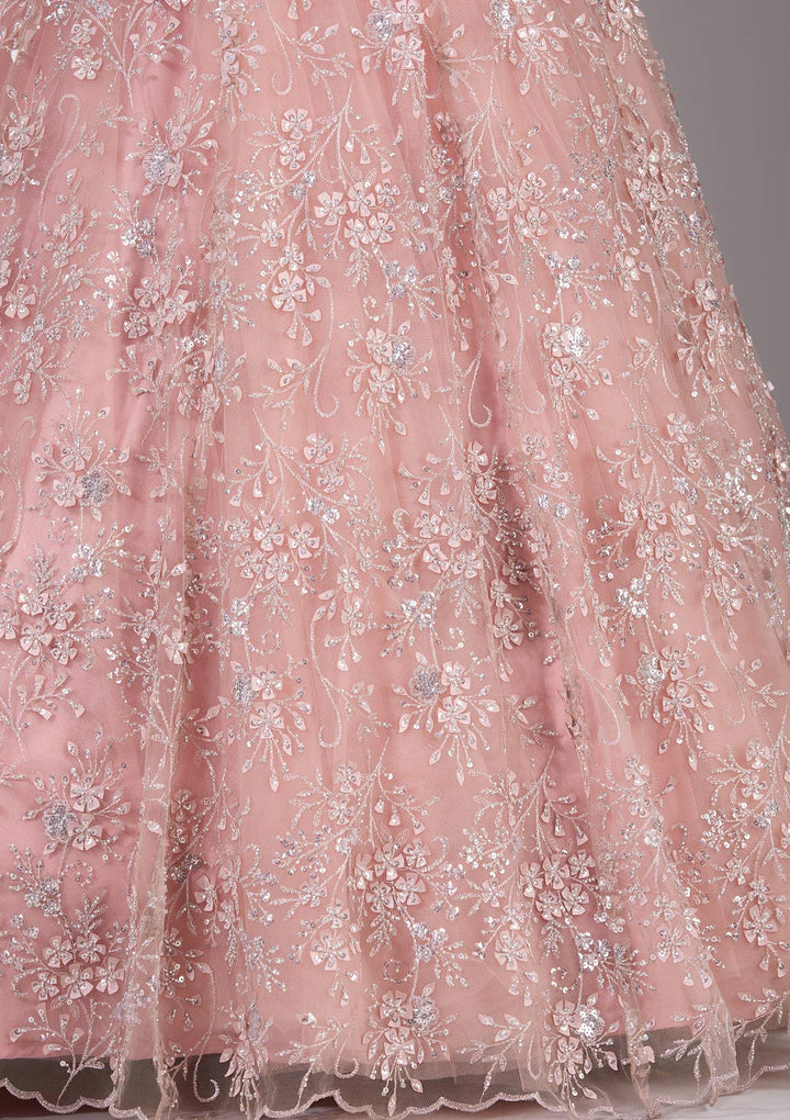 Pink Applique Net Readymade Gown