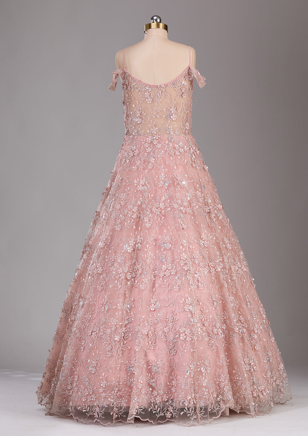 Pink Applique Net Readymade Gown