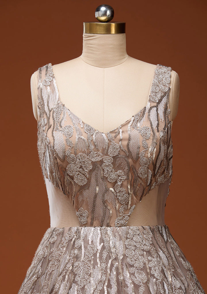 Gold Sequins Net Gown