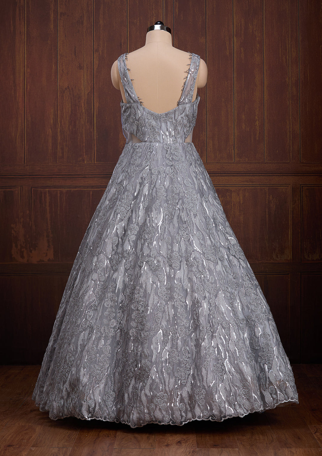 Grey Sequins Net Gown