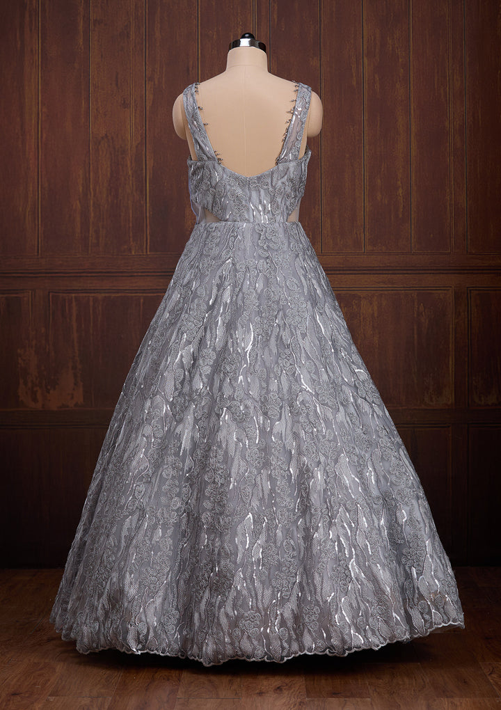 Grey Sequins Net Gown