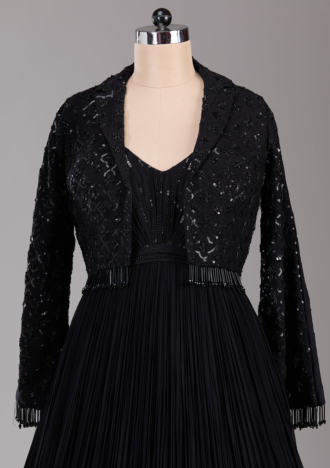 Black Stonework Satin Readymade Gown