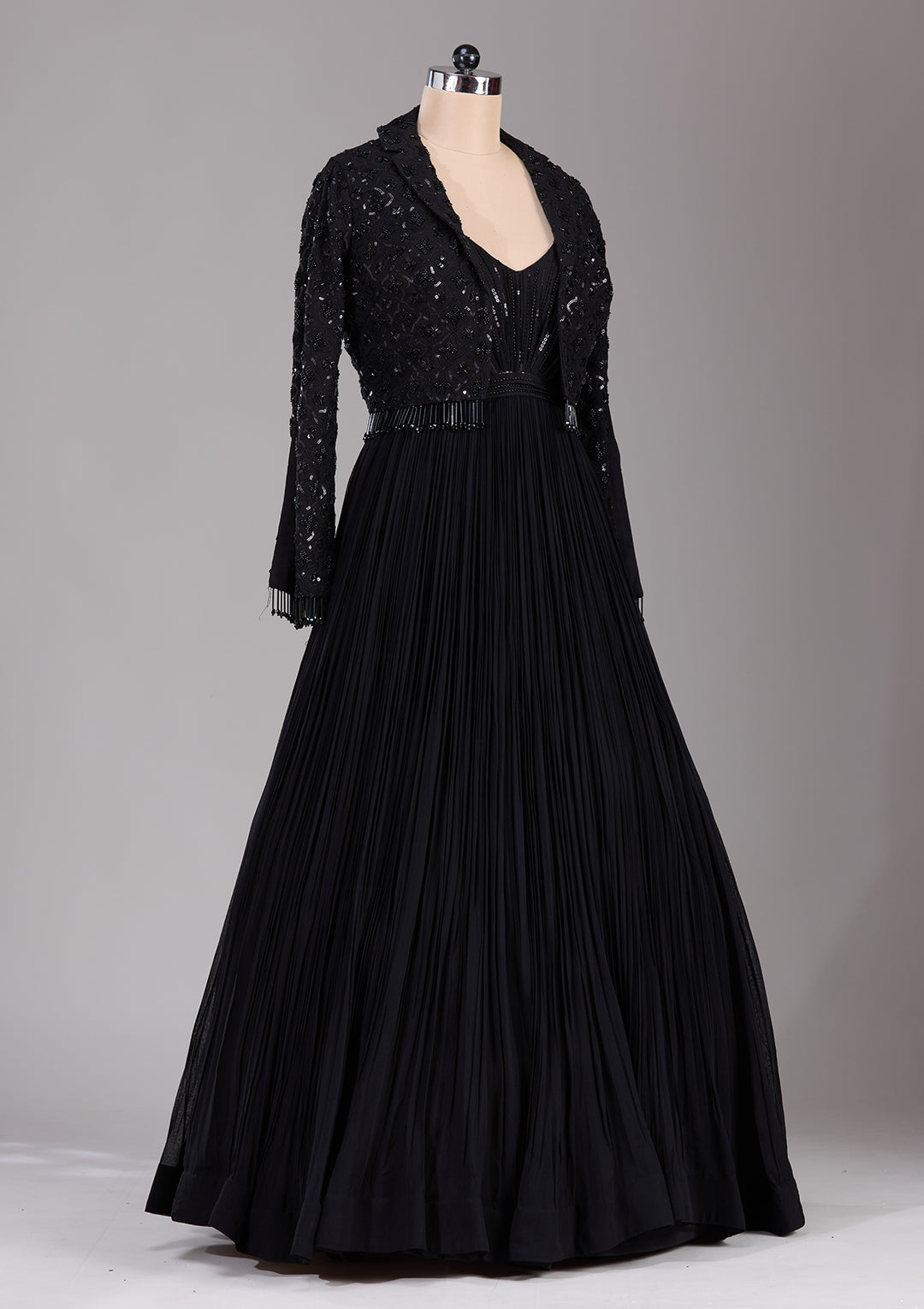 Black Stonework Satin Readymade Gown