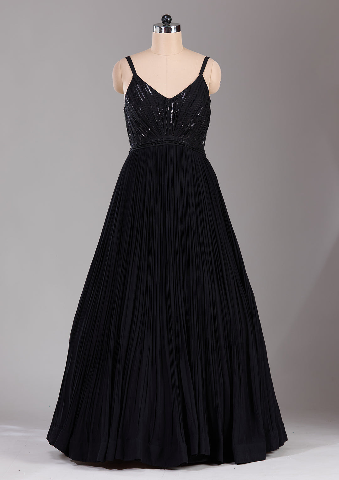 Black Stonework Satin Readymade Gown