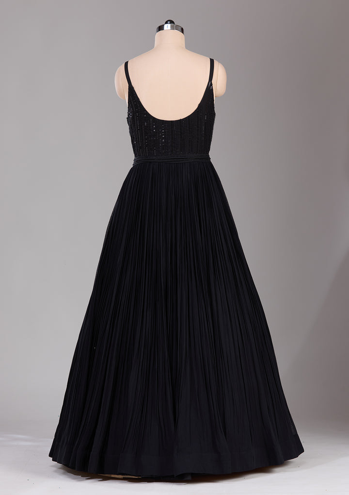 Black Stonework Satin Readymade Gown