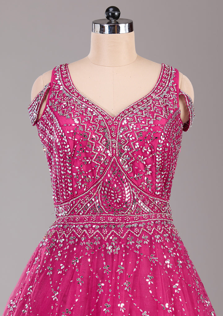 Magenta Pink Sequins Net Gown
