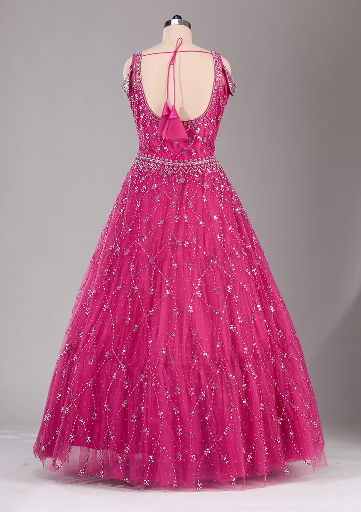 Magenta Pink Sequins Net Gown