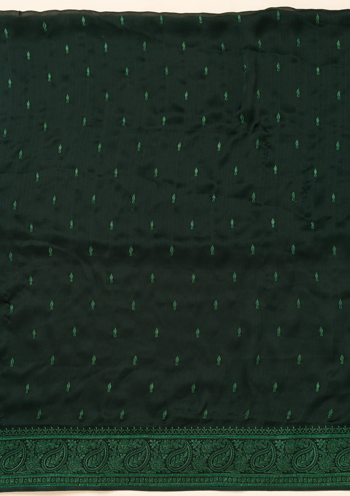 Bottle Green Swarovski Semi Crepe Unstitched Salwar Suit