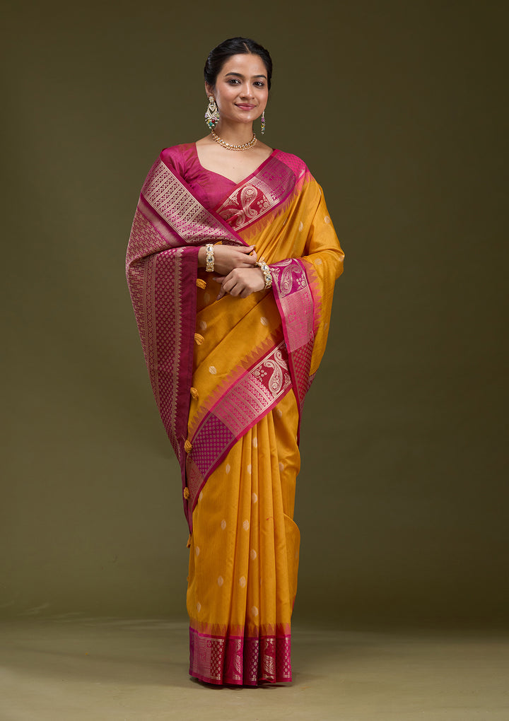 Mustard Printed Art Silk Saree